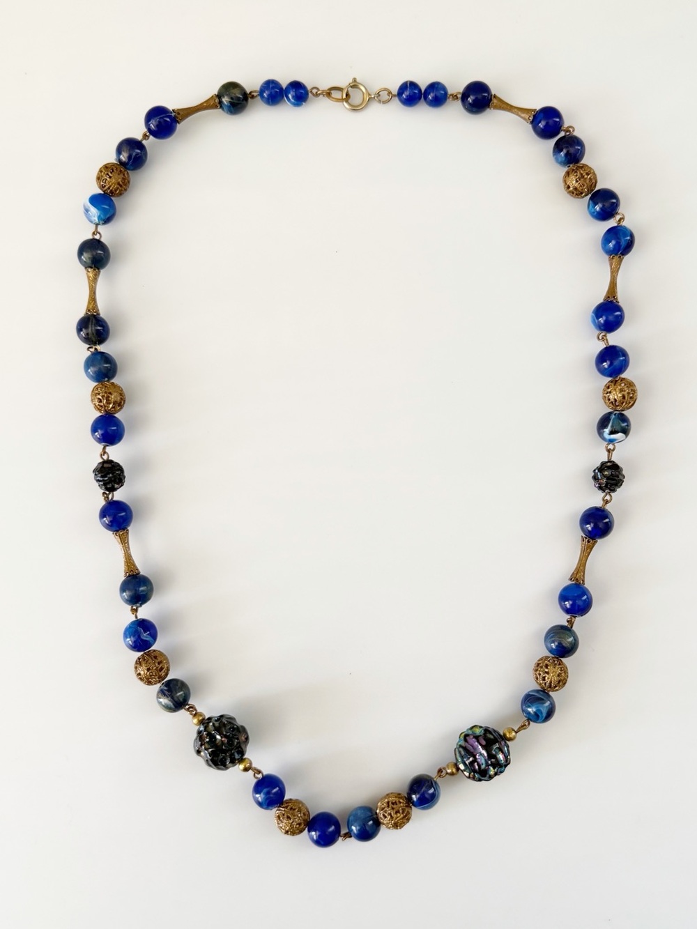 Vintage Blue Gold Beaded Asian Style Necklace
